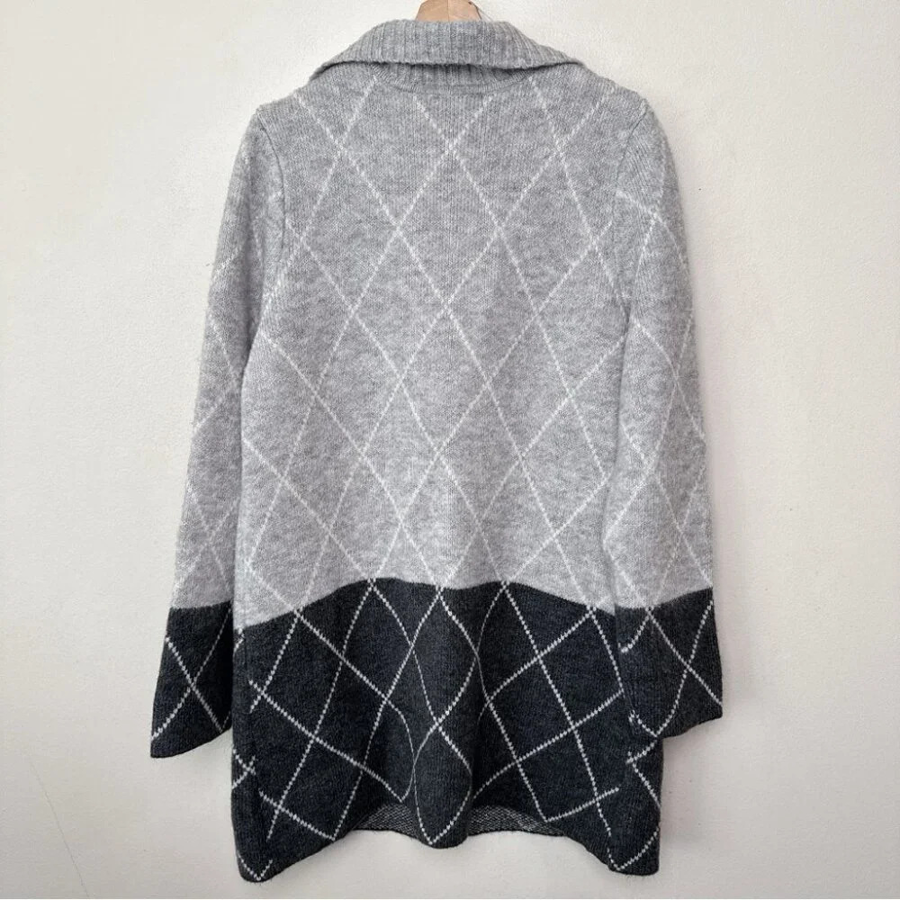 Tahari Womens Xlarge Argyle Long Grey Open Cardigan - Picture 15 of 15